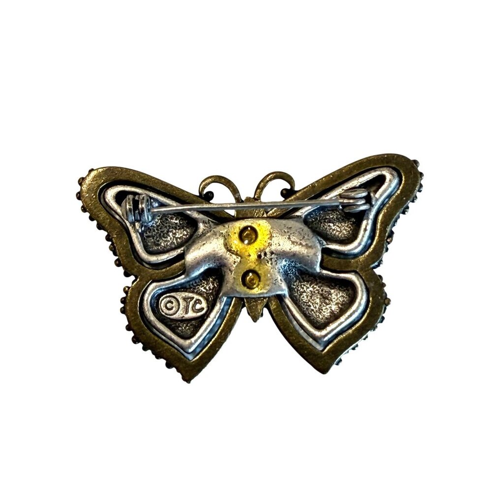 Vintage TC Butterfly Brooch Pin 2" Intricate Detailing Silver Bronze Tones - Picture 4 of 4
